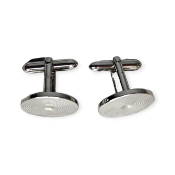 Swank Silver Tone Circle Cuff Links - Picture 2 of 7
